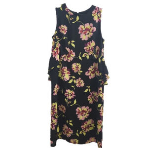 Who What Wear Black Floral Sleeveless Ruffled Midi Dress
